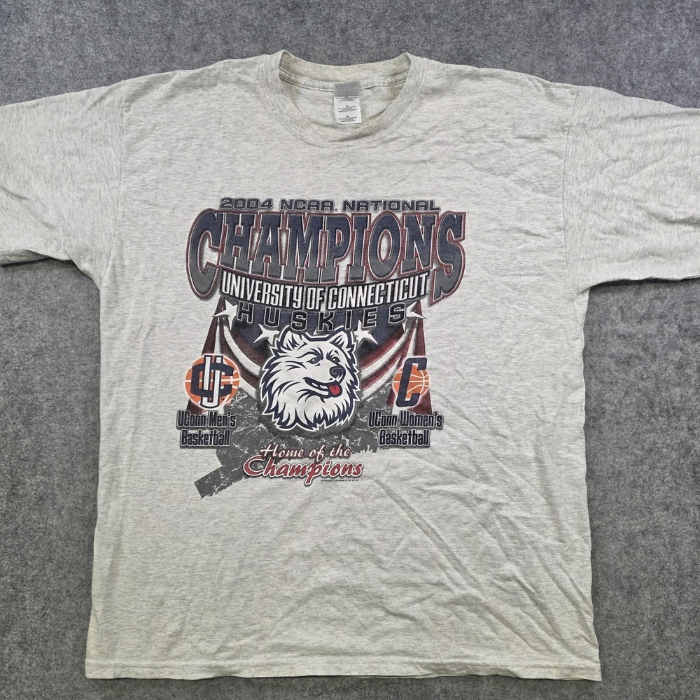 Vintage UConn Huskies T‎ Shirt Mens XL Gray NCAA Basketball 2004 Champs Gildan - Picture 4 of 11